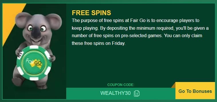 Fair Go free spins.